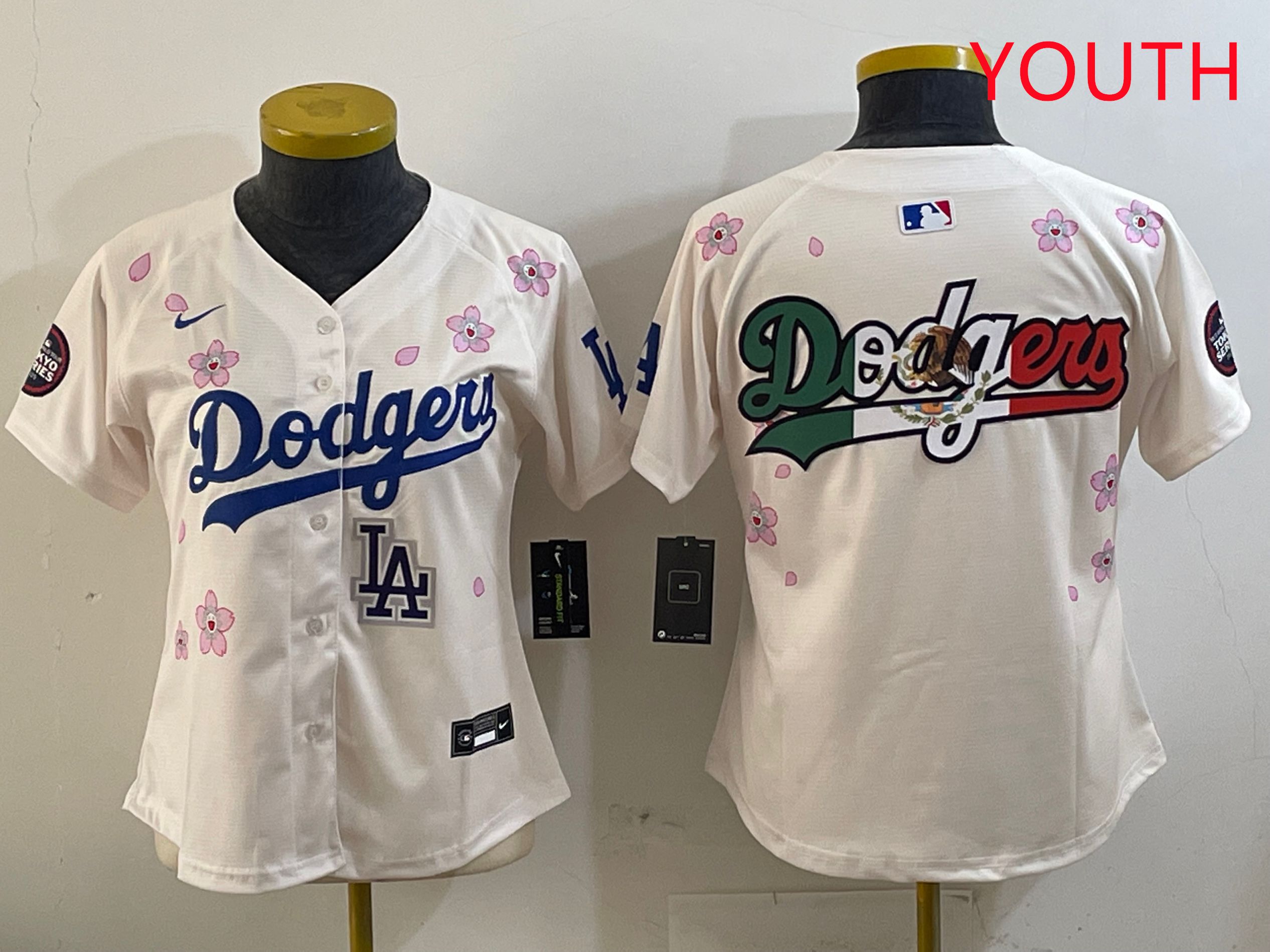 Youth Los Angeles Dodgers Blank Cream Sakura Edition 2025 Nike MLB Jersey style 12->youth mlb jersey->Youth Jersey
